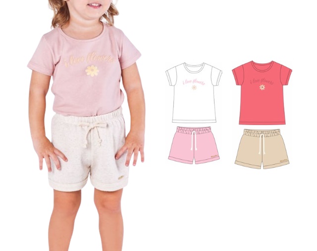 Conjunto Minhaflor Primeiros Passos Feminino Manga Curta Cotton Short