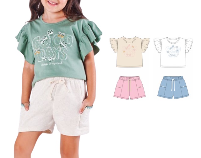 Conjunto Minhaflor Infantil Feminino Manga Japonesa Malha Short