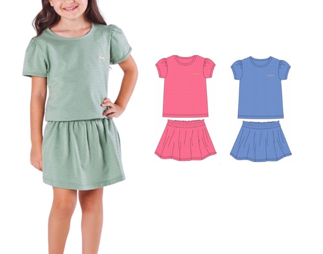 Conjunto Minhaflor Infantil Feminino Manga Curta Malha Ana Bola