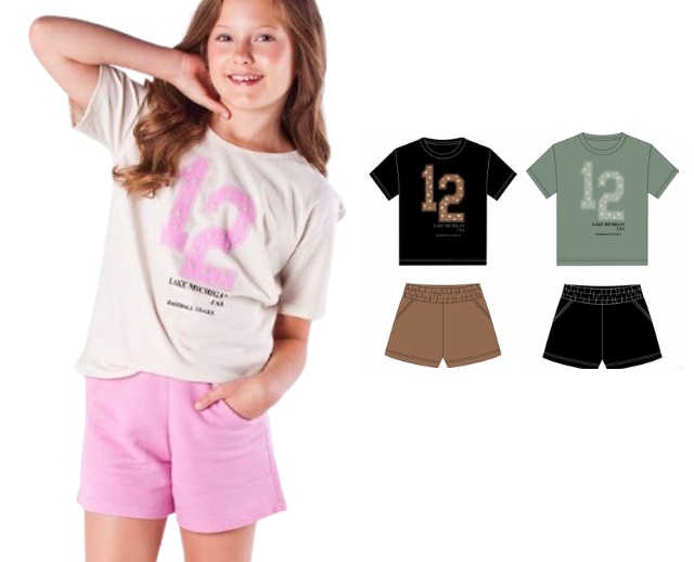 Conjunto Minhaflor Juvenil Feminino Manga Curta Malha Short