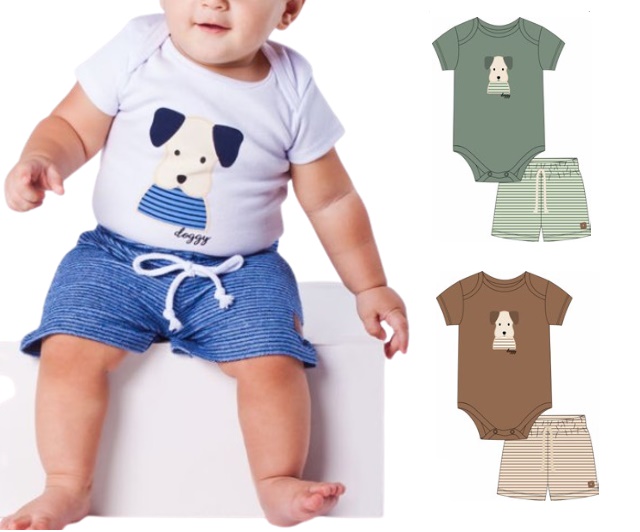 Conjunto Nk Bebe Masculino Manga Curta Suedine Body