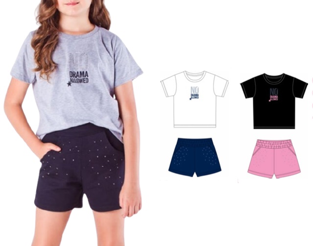 Conjunto Minhaflor Juvenil Feminino Manga Curta Malha Short