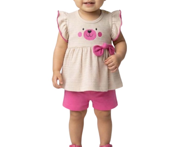 Conjunto Pimentinha Bebe Feminino Manga Curta Malha Ana Bola