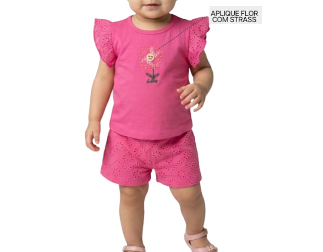 Conjunto Pimentinha Bebe Feminino Manga Japonesa Cotton Lese