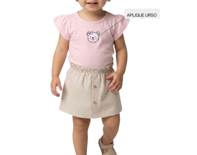 Conjunto Pimentinha Bebe Feminino Manga Curta Cotton Saia