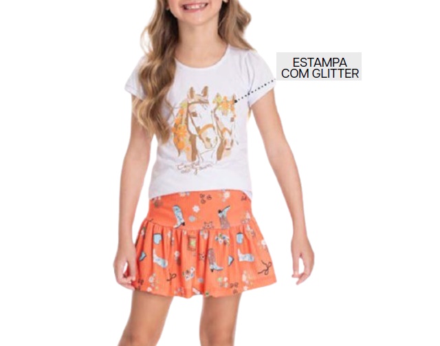Conjunto Pimentinha Infantil Feminino Manga Curta Malha Saia