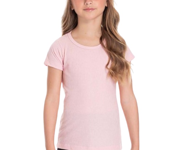 Blusa Pimentinha Infantil Feminina Manga Curta Malha Canelada
