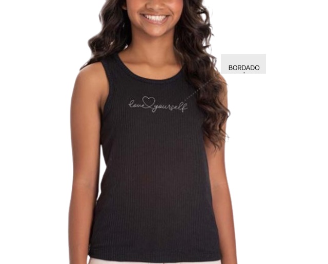 Blusa Pk Juvenil Feminina Regata Malha Canelada Costas Nadador