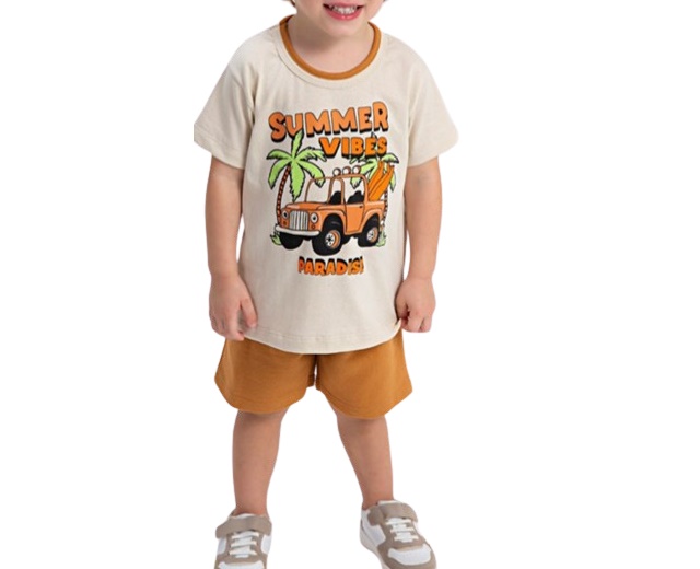 Conjunto Fashionk Primeiros Passos Masculino Manga Curta Malha