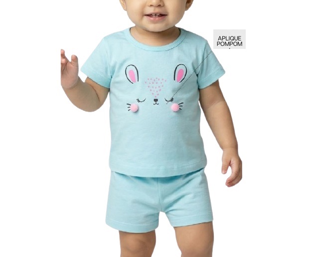 Conjunto Fashionk Bebe Feminino Manga Curta Cotton Short