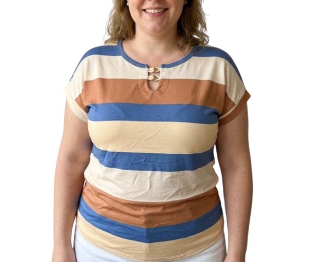 Blusa 7linhas Adulto Extra Grande Feminina Manga Japonesa Viscolycra Listrada
