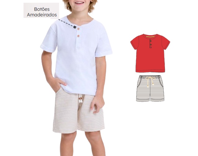 Conjunto Viston Infantil Masculino Manga Curta Malha Botões