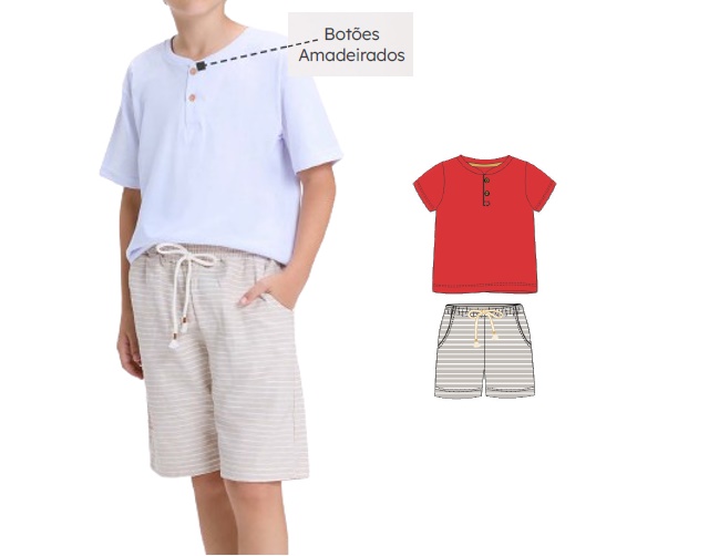 Conjunto Viston Juvenil Masculino Manga Curta Malha Botões