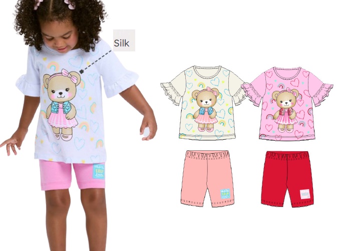 Conjunto Viston Primeiros Passos Feminino Manga Curta Malha Bermuda