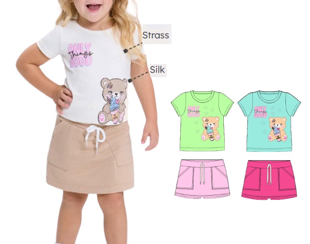 Conjunto Viston Primeiros Passos Feminino Manga Curta Cotton Short-saia