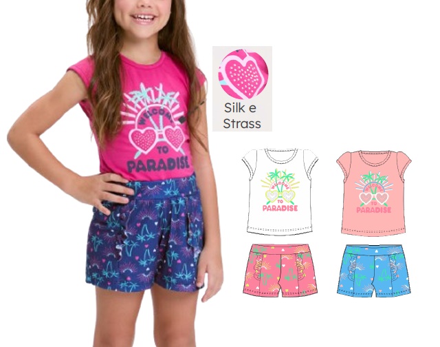 Conjunto Viston Infantil Feminino Manga Japonesa Cotton Short