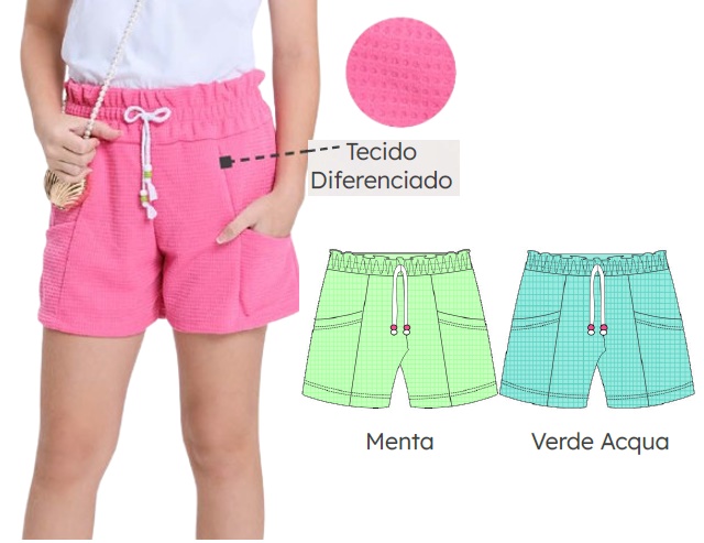 Short Viston Juvenil Feminino Malha Quadriculada 2bolsos