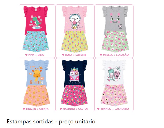 Conjunto Kappes Primeiros Passos Feminino Manga Japonesa Malha Short-s