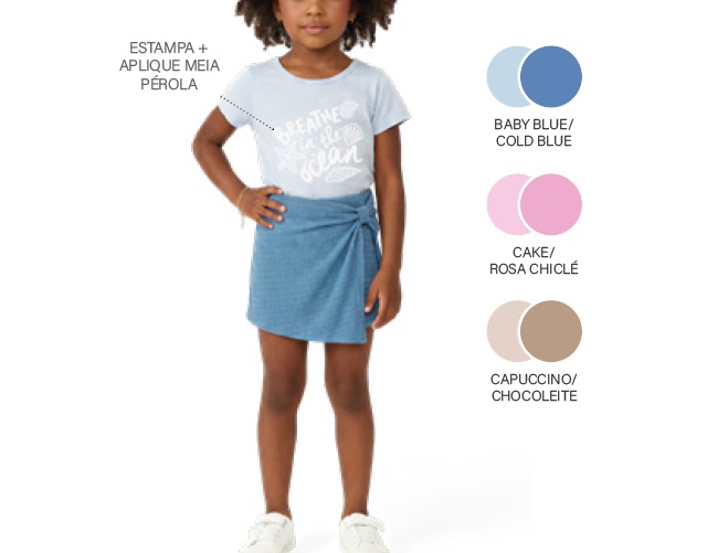 Conjunto Ralakids Infantil Feminino Manga Curta Cotton Short-saia