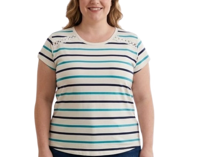 Blusa 7linhas Adulto Extra Grande Feminina Manga Curta Viscolycra Listrada