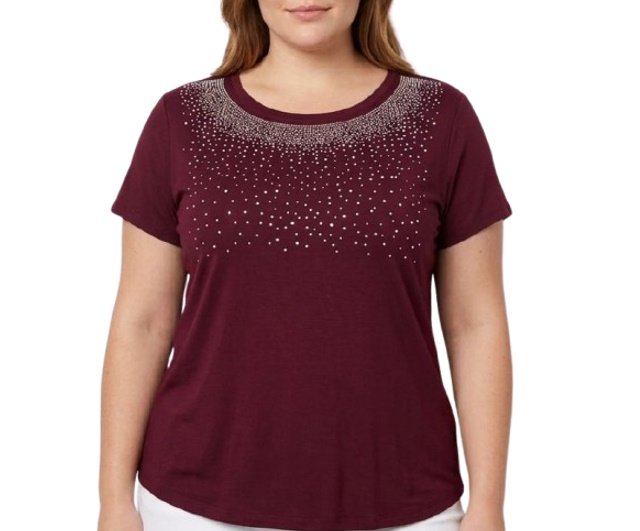 Blusa 7linhas Adulto Extra Grande Feminina Manga Curta Viscolycra Strass
