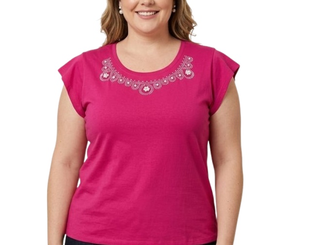 Blusa 7linhas Adulto Extra Grande Feminina Manga Japonesa Viscolycra Strass