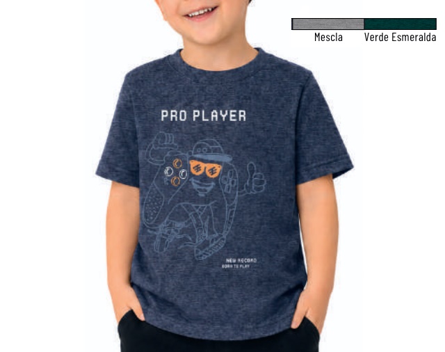 Camiseta Desayner Infantil Masculina Manga Curta Malha Mescla