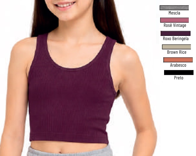 Blusa Desayner Juvenil Feminina Regata Ribana Canelada Cropped