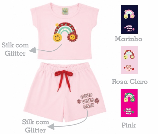 Conjunto Ddn Primeiros Passos Feminino Manga Curta Cotton Short
