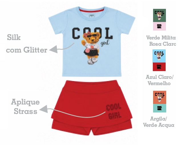 Conjunto Ddn Infantil Feminino Manga Curta Malha Short-saia