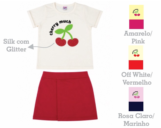 Conjunto Ddn Juvenil Feminino Manga Curta Malha Short-saia