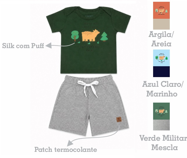 Conjunto Ddn Bebe Masculino Manga Curta Malha