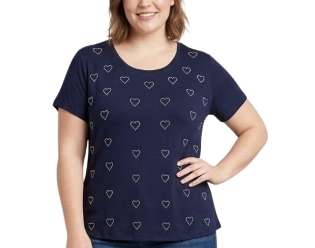 Blusa 7linhas Adulto Extra Grande Feminina Manga Curta Viscolycra Strass Coração
