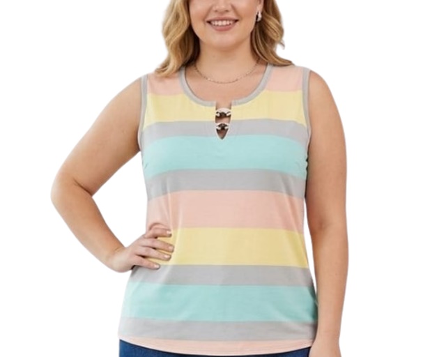 Blusa 7linhas Adulto Extra Grande Feminina Regata Viscolycra Listrada