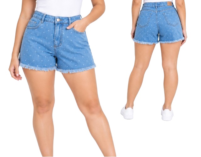 Short Vivlon Adulto Feminino Jeans Poá