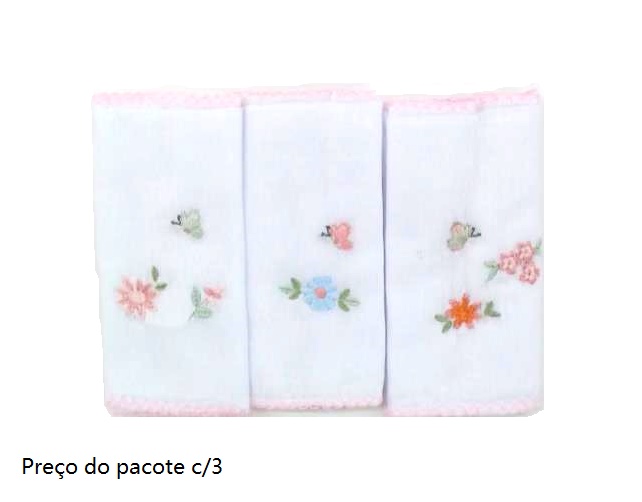 Toalha-boca Papi Bebe Unissex Bordada (c/3)