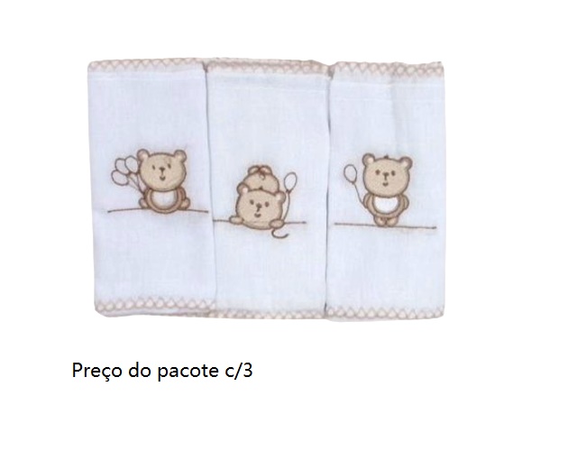 Toalha-boca Papi Bebe Unissex Bordada (c/3)