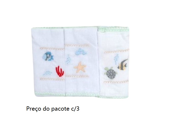 Toalha-boca Papi Bebe Unissex Bordada (c/3)