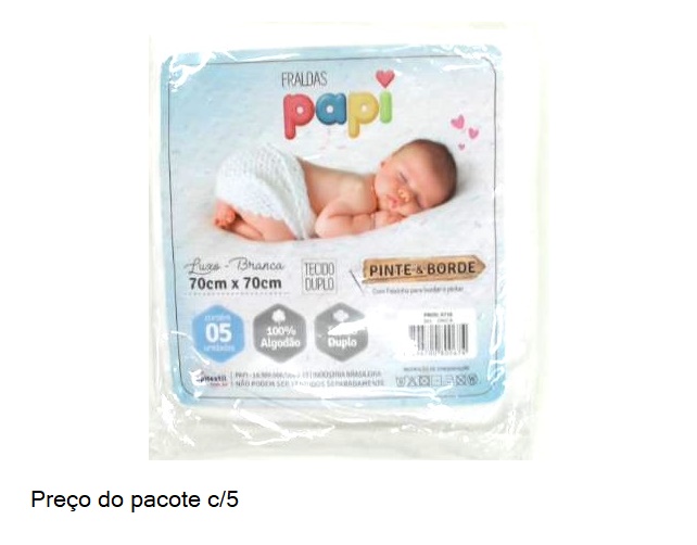 Fralda Papi Bebe Branca Pinte E Borde 0,70x0,70 M