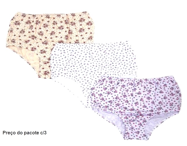 Calcinha Kellynha Adulto Extra Grande Algodão Estampado (c/3)